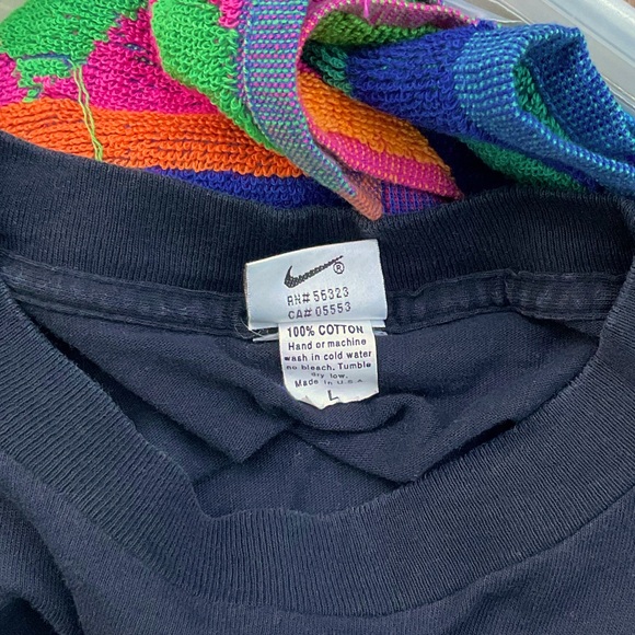 Vintage 1994 NIKE Embroidered Spell Out Leather Swoosh Shirt Made in USA Large - Picture 6 of 7